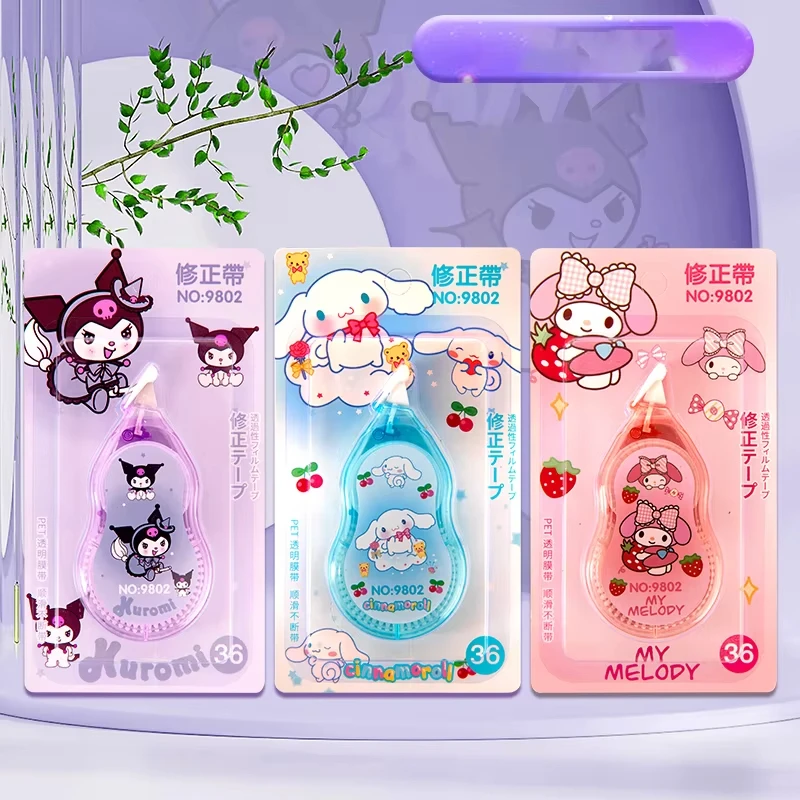 3Pcs Sanrio Kuromi Scribbling Correction Tape Melody Cinnamoroll Cartoon School Supplies Student Correction Tape Stationery Gift