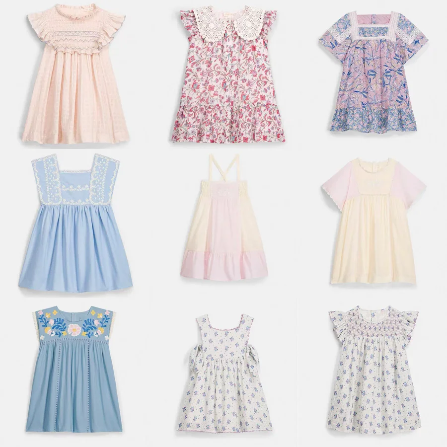 

Pre-sale(ship March) 2026 LM Summer Baby Girls Dresses Flower Print Cotton Girls Dress Kids Clothes Kids Boutique Clothes