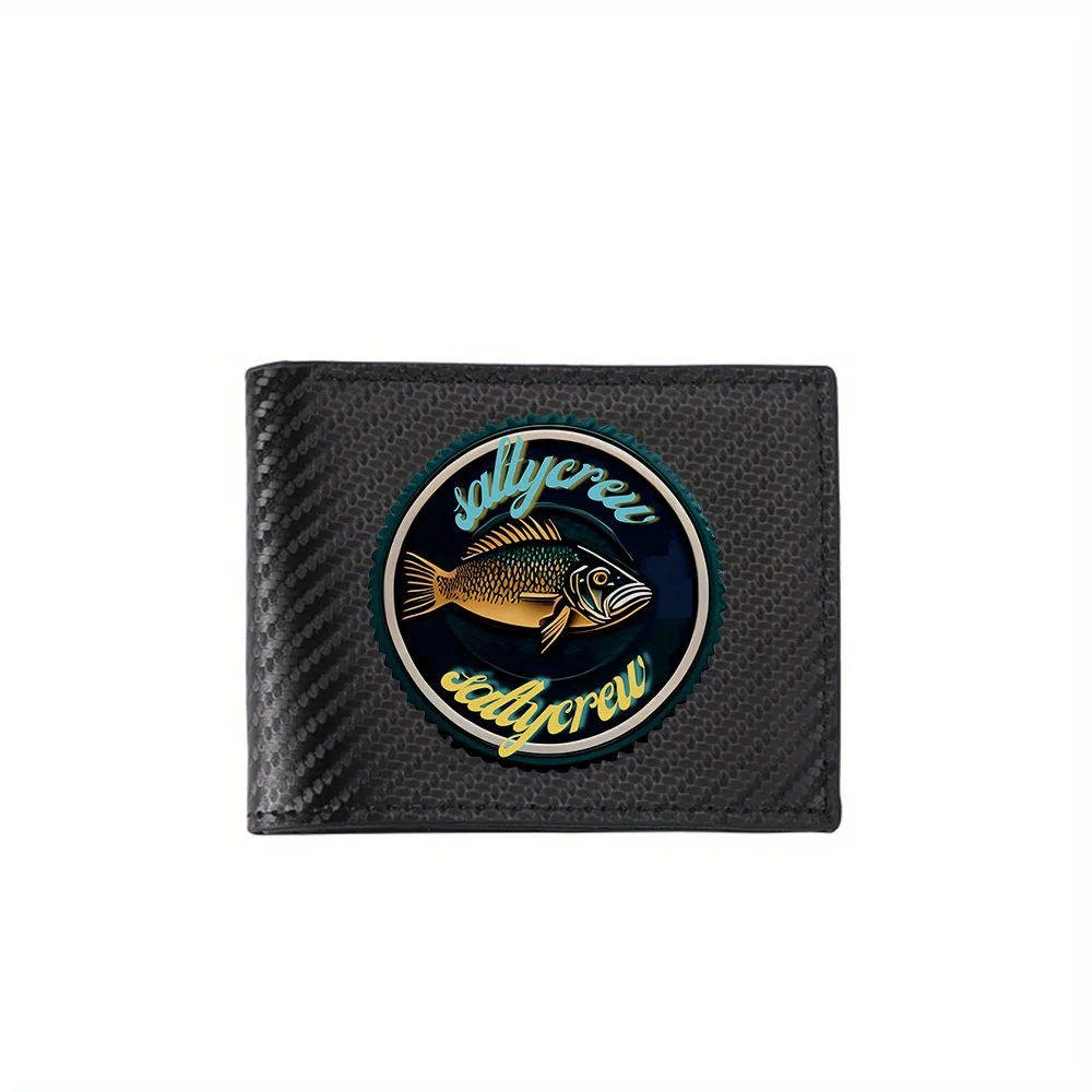Golden fish logo,blue text Men's Wallets Simple Business Modern Stylish Printing Design Gifts For Father Boyfriend Christmas Lov