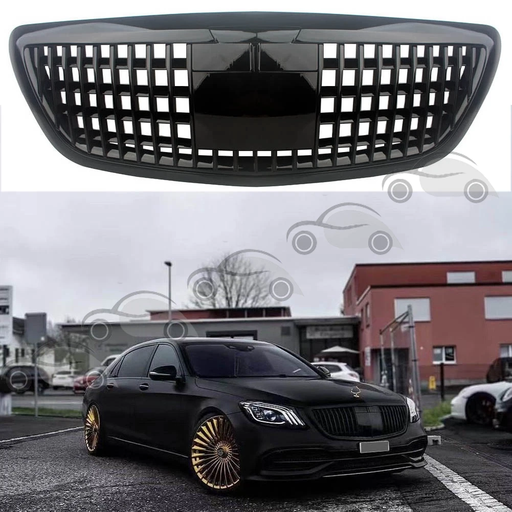 

Front Bumper Racing Grill Billet Grille Cover For Mercedes-Benz W222 S600 S550 S500 S450 S350 2014-2020 Maybach Style Glossy BLK