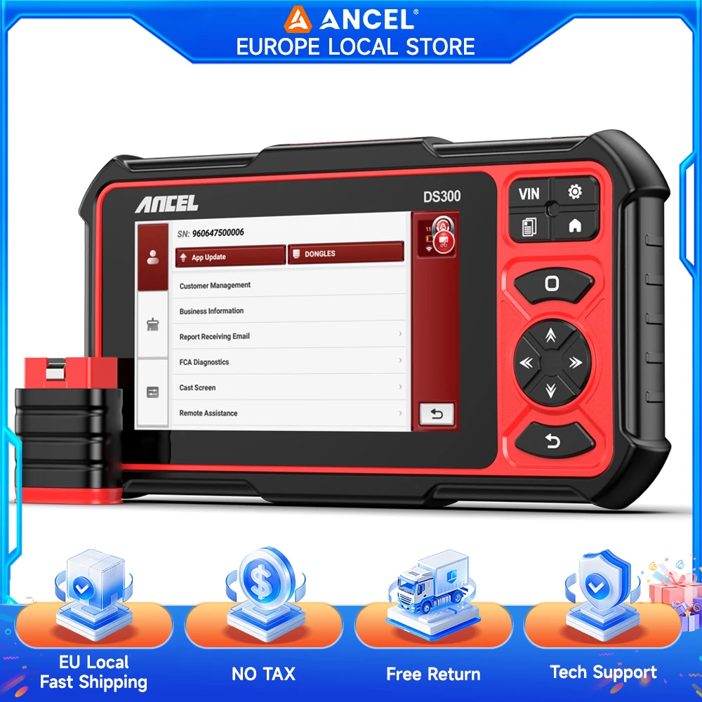 ANCEL DS300 OBD2 Automotive Scanner Alle Systemen Bidirectionele Actieve Test ECU Codering 28+ Reset Functies CANFD DOIP FCA Autoauth Professioneel Auto Diagnosetool Levenslange Gratis Update