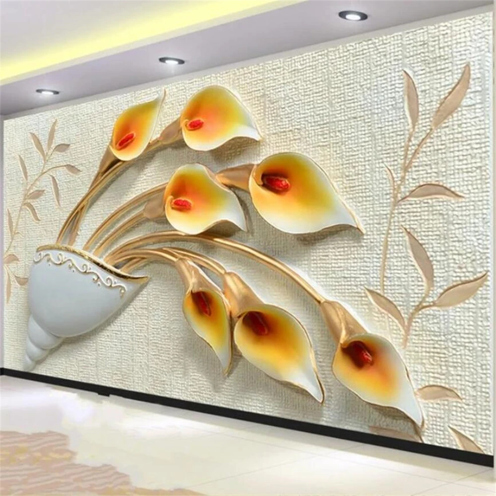 Custom 3D Embossed calla lily Photo muarl Wallpaper Large Mural Living Room Backdrop Bedroom TV Background Wall paper Stickers