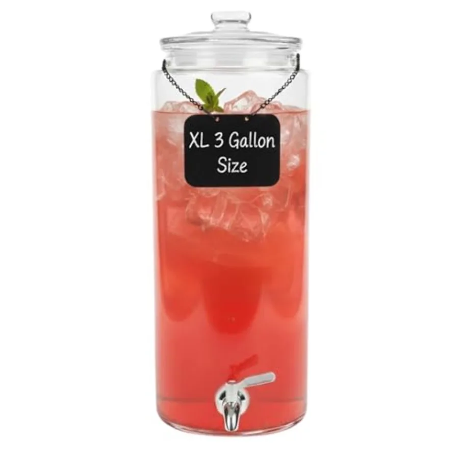 

3 Gallon Glass Beverage Dispenser and Spigot Large Drink Dispenser for Parties Juice Water Iced Tea Sangria Punch Cocktails