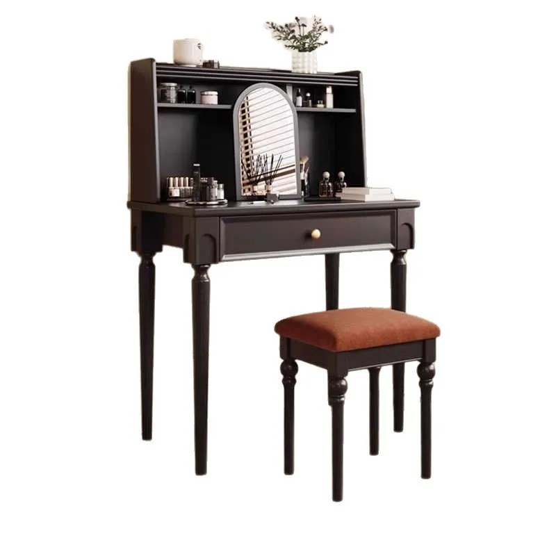 

French retro black solid wood dresser antique solid wood makeup table bedroom home storage cabinet dresser