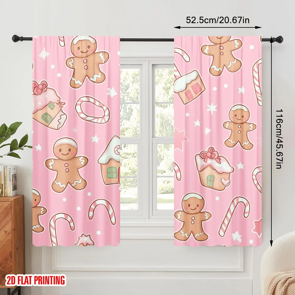 2pcs,2D plane printing Contemporary Curtains Gingerbread Christmas Candy (3) Durable Polyester (without rod) Holiday Perfect for