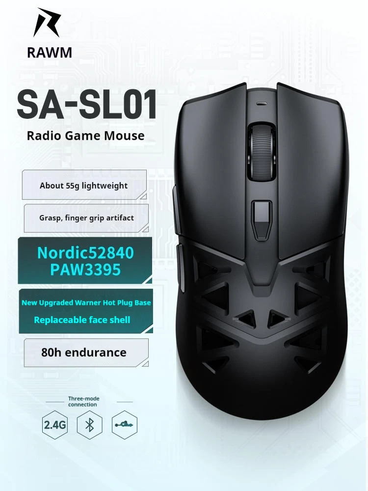 

awm SA-SL01 Gamer Mouse 3Mode 2.4G Wireless Bluetooth Mouse PAW3395 Lightweight Mouse 650IPS Low Latency Office Gift