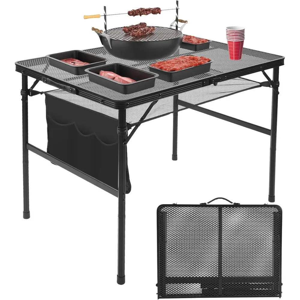 

Portable 3x2 Folding Camping Table, Lightweight Adjustable Height Metal Picnic Table with Mesh Top and Carry Bag, Ideal for Beac