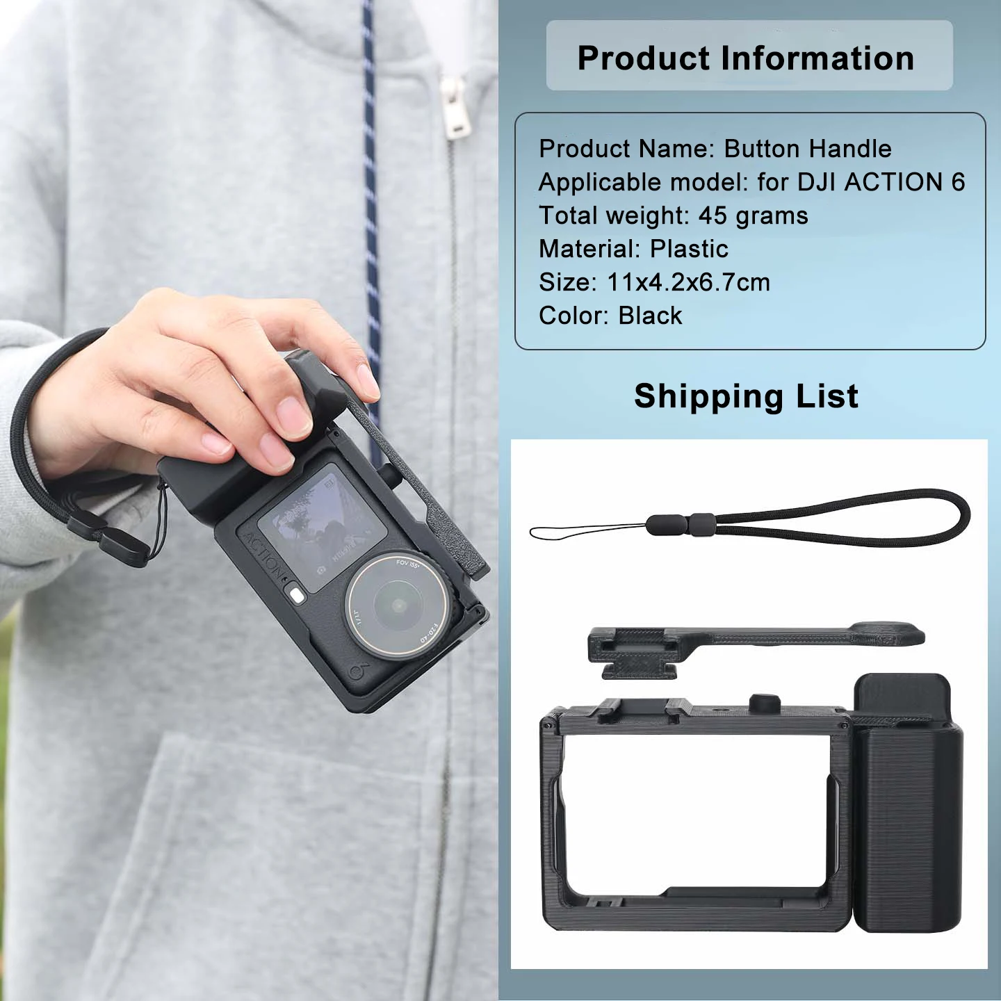 

3D Printed Ergonomic Street Grip Combo for DJI Osmo Action 6 - Magnetic Quick Release Vlog Holder for Video Blogging