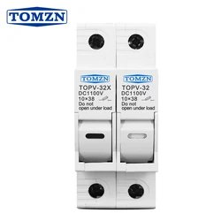 TOMZN 1P 2P DC Fuse Holder 10*38mm High Voltage Solar PV 1100V TOPV-30 Base Photovoltaic System Protection Protector gpV
