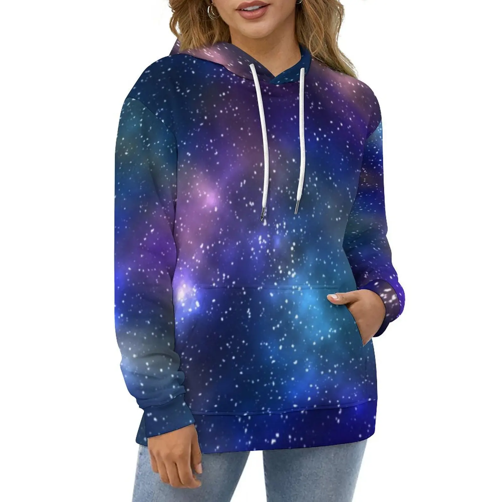 Galaxy Sky Print Hoodies Crescent Moon Space Street Wear Casual Pullover Hoodie Long Sleeve Y2k Design Sweatshirts Birthday Gift