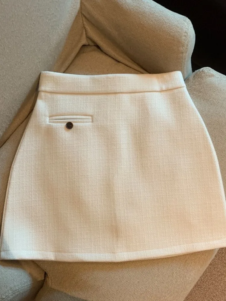 Small fragrant style coarse floral woolen skirt women autumn and winter new high-end elegant versatile A-line short skirt