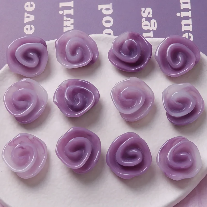 5pcs Smudge light purple three-dimensional rose resin shoe flower earrings flatback DIY jewelry accessories handmade materials w