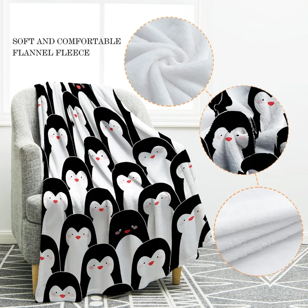 Penguin Blanket Antarctic Animals Black and White Penguins Print Gifts for Women Kids Girls Boys Home Bedroom Living Room Decor