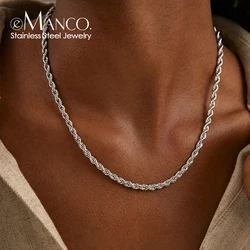 eManco 2/3/4/5MM Rope Chain Necklace Silver Color Chains Stainless Steel Never Fade Waterproof Choker Men Women Jewelry