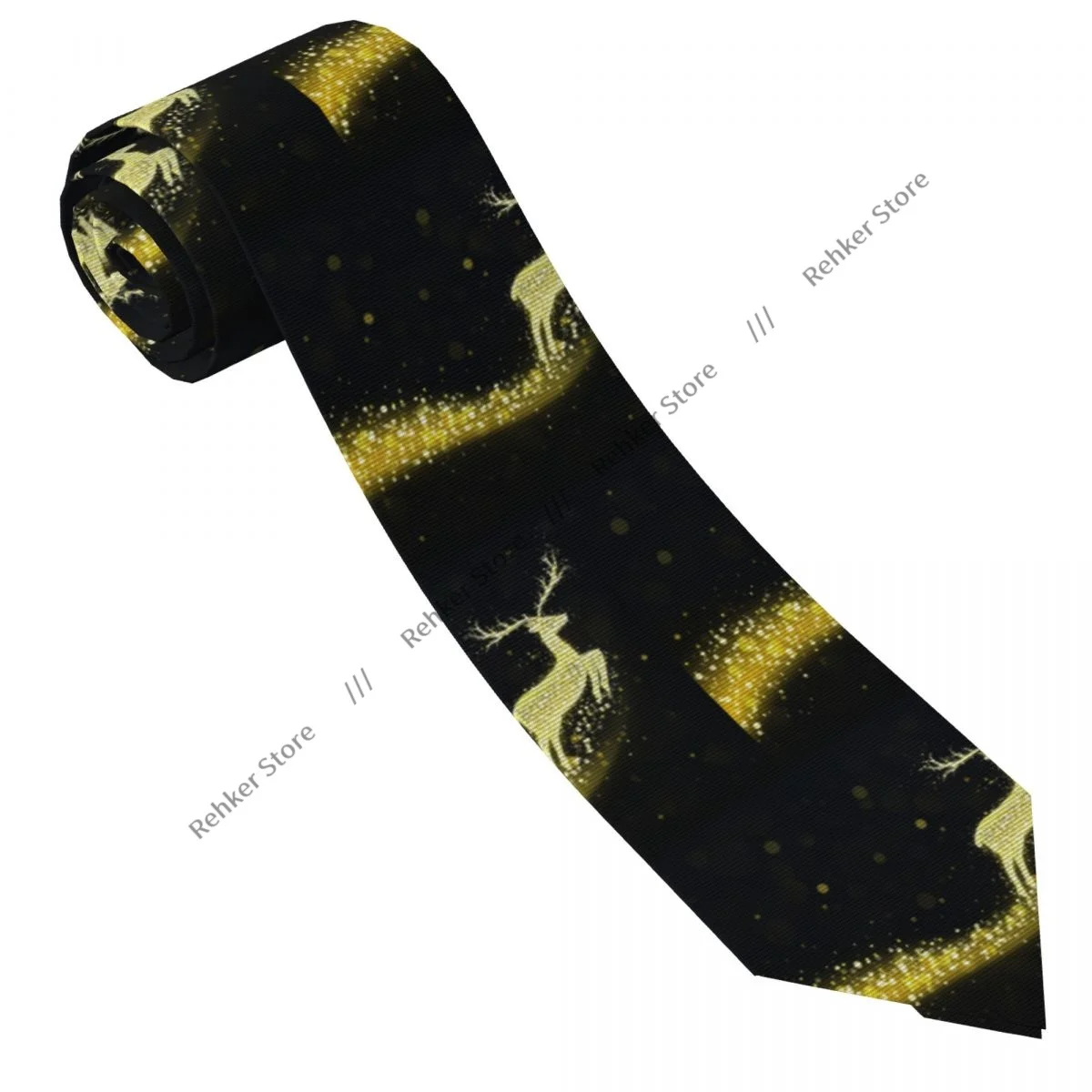 ربطة عنق رفيعة ضيقة لعيد الميلاد على شكل حيوان الرنة مع أضواء وامضة ذهبية وربطة عنق عصرية بنمط حر لحفلات الزفاف #2