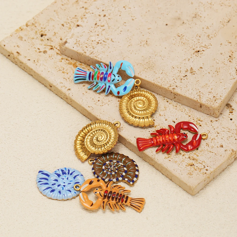4 Stück Edelstahl Bunte Emaille Muschel-Hummer-Anhänger für DIY Schmuck, Halsketten, Armbänder und Ohrringe – Detail 3
