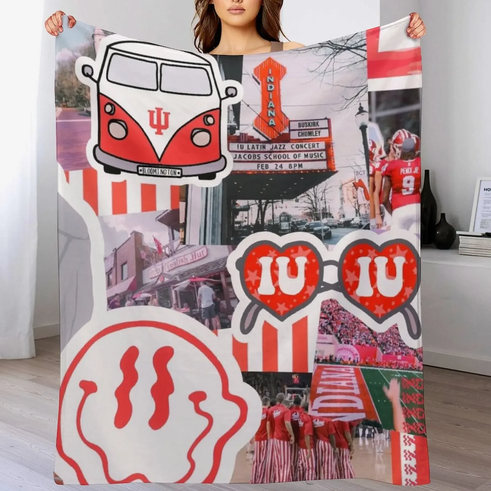 

Indiana University Collage Throw Blanket Flannel Sofa Decorative Throw Comforter Blankets