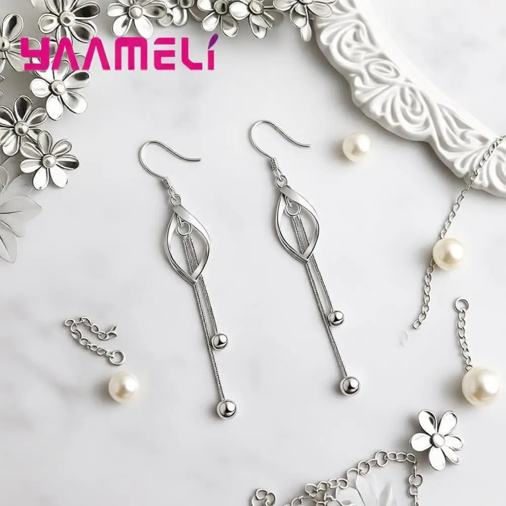 Simple 925 Sterling Silver Rotate Long Tassel Metal Drop Earrings for Women Girls Anniversary Party Jewelry Gifts Accessory