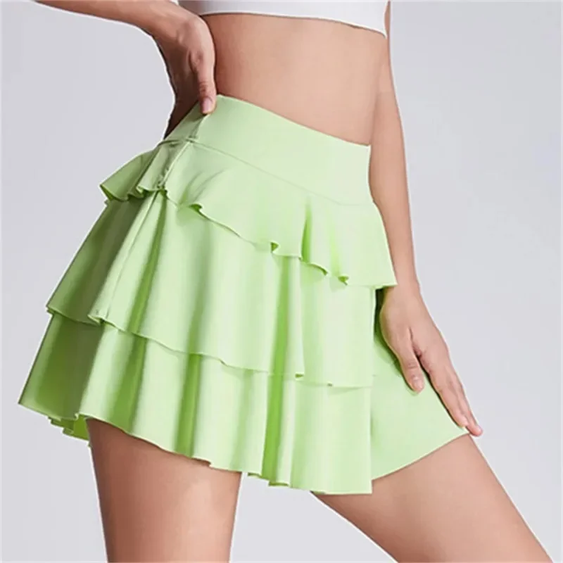 Tennis Skirts Women Golf Pleated Pocket Ice Resistant Sports Fitness Skorts High Waist Yoga Running Fake Two-piece Shorts Skirt