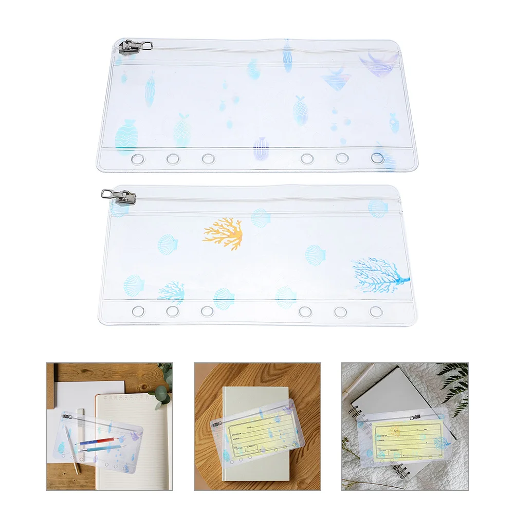 

2pcs 6-Hole Pvc Binder Zipper Bag For Loose Leaf Notepad Thick Storage Organizer Reusable Document Pouch 6-Ring Zip Bag School
