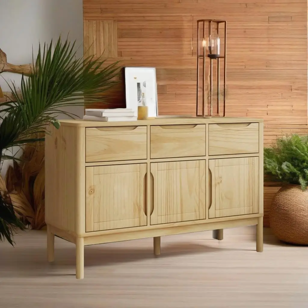 FLORO Wax Brown Sideboard - Solid Pine Wood Cabinet 44.9x16.9x29.1 for Stylish Storage