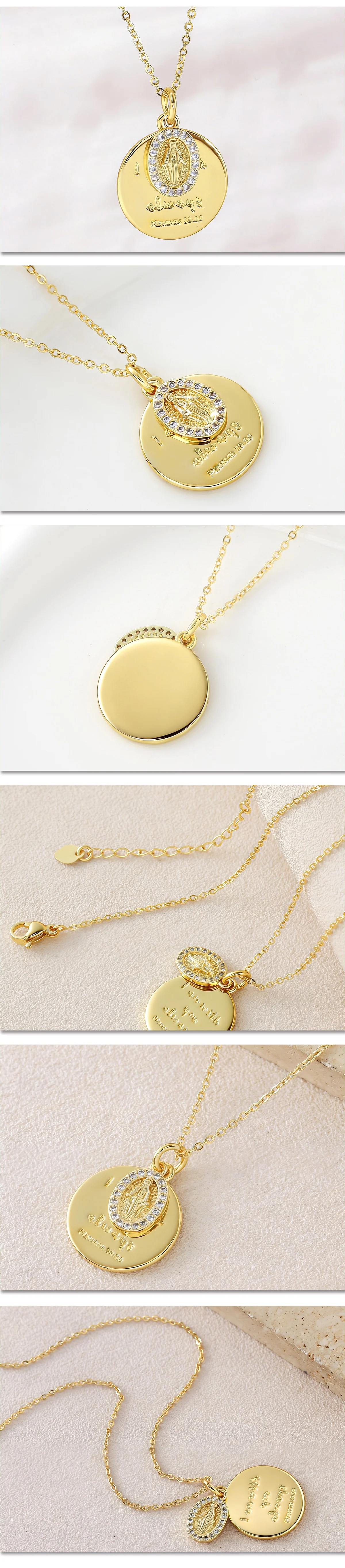 MHS.SUN Vintage-Halsketten mit kubischem Zirkon und Jungfrau-Maria-Anhänger, vergoldet, runder Anhänger, Choker-Ketten, Schmuck, Geschenk für Damen und Herren – Detail 17
