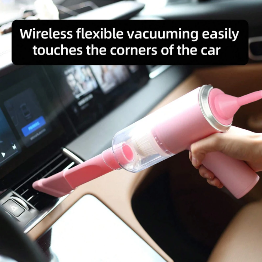 1pc Pink 3 In 1 Integrated Suction And Blowing Vacuum Combination Vacuum Cleaner USB Charging Small Car Household Vacuum Cleaner image 3