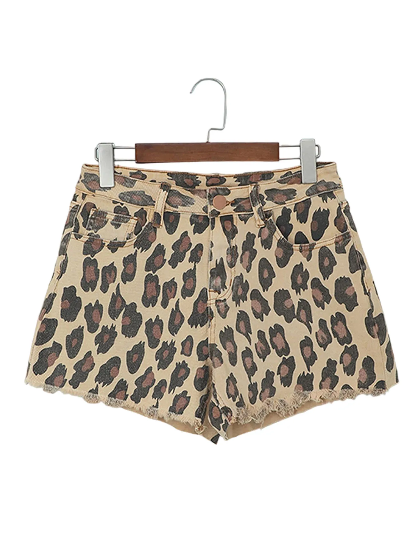 Women's Leopard Denim Shorts- Ripped High Waist Casual Summer Shorts, Fashion Accessories, Comfortable Fit, Durable Fabric