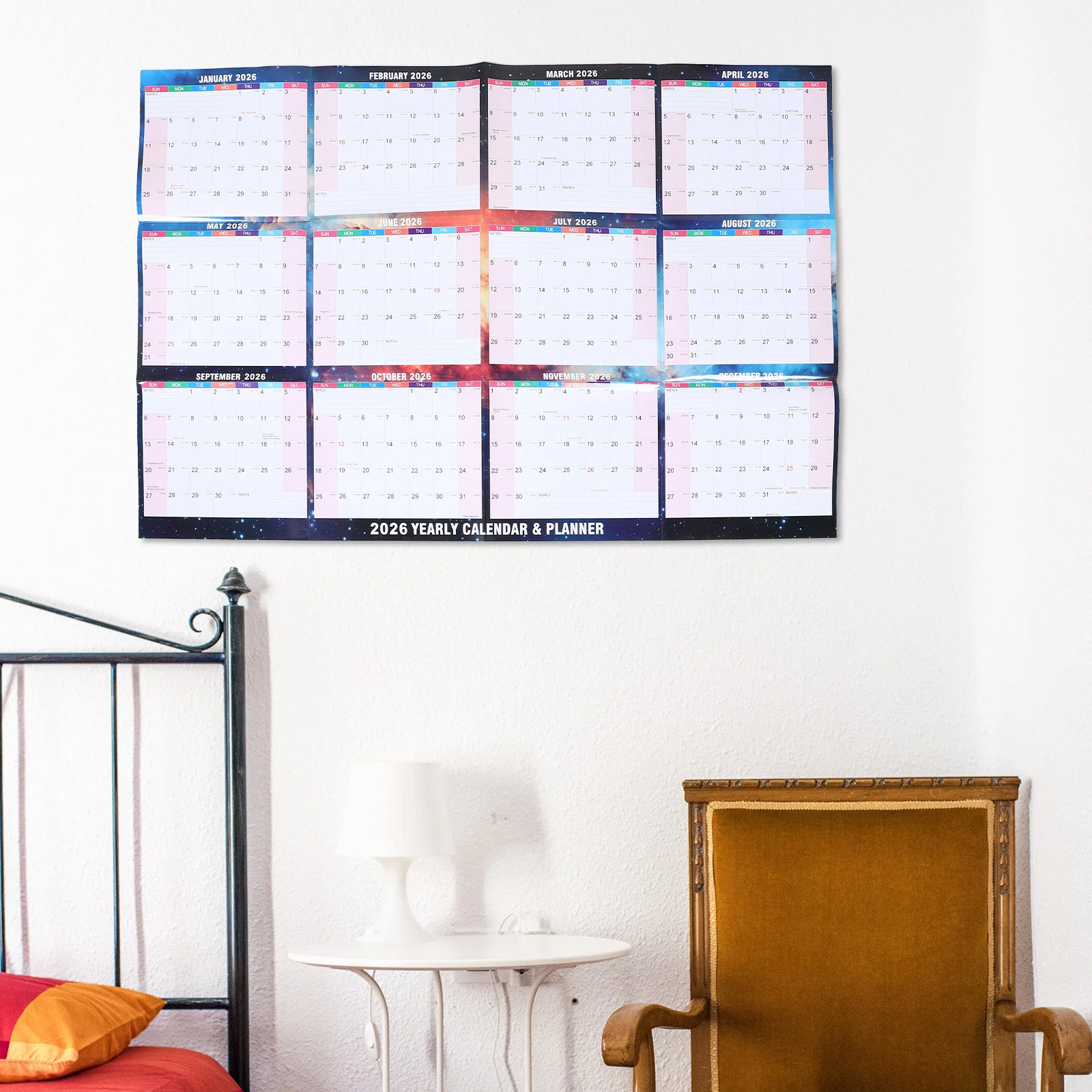 Kalendarz ścienny na rok 2026, dwustronny, wielorazowego użytku, z możliwością wymazywania, do planowania rocznego, do domu i biura.