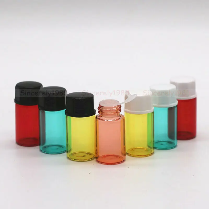 50X 1ml 2ml 3ml Mini Perfume Liquid Glass Bottle with Orifice Reducer Cap Small Essential Oil Vials Drum Dram Cap Lid