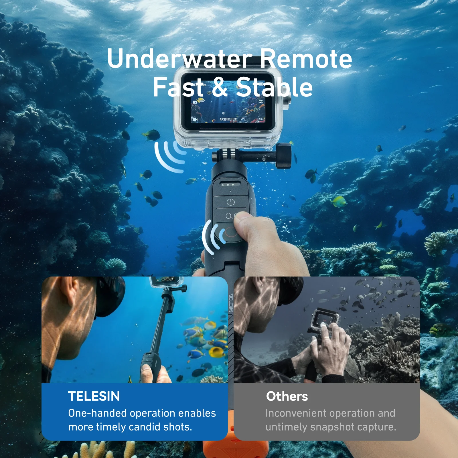 telesin水中ダイビングリモコン延長式フロートセルフィースティック三脚浮力ハンドルバー-dji-osmo-action-6-5pro-4対応