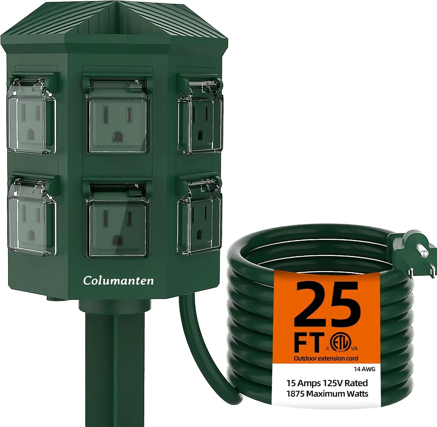 

Waterproof Outdoor Power Strip with 6 Outlets, 25ft Cord, Grounded for Holiday Lights, ETL Listed