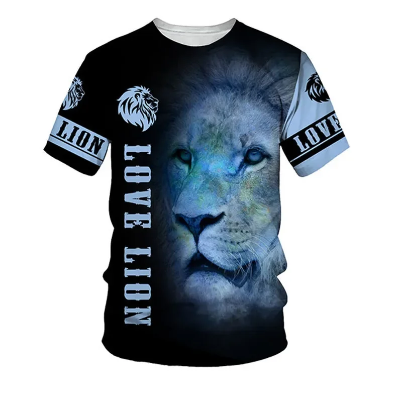 Factory Direct Sales 2024 New Cross-border Aliexpress Men\'s and Women\'s T-shirt Lion Animal Image Series 3D Digital Printed Top