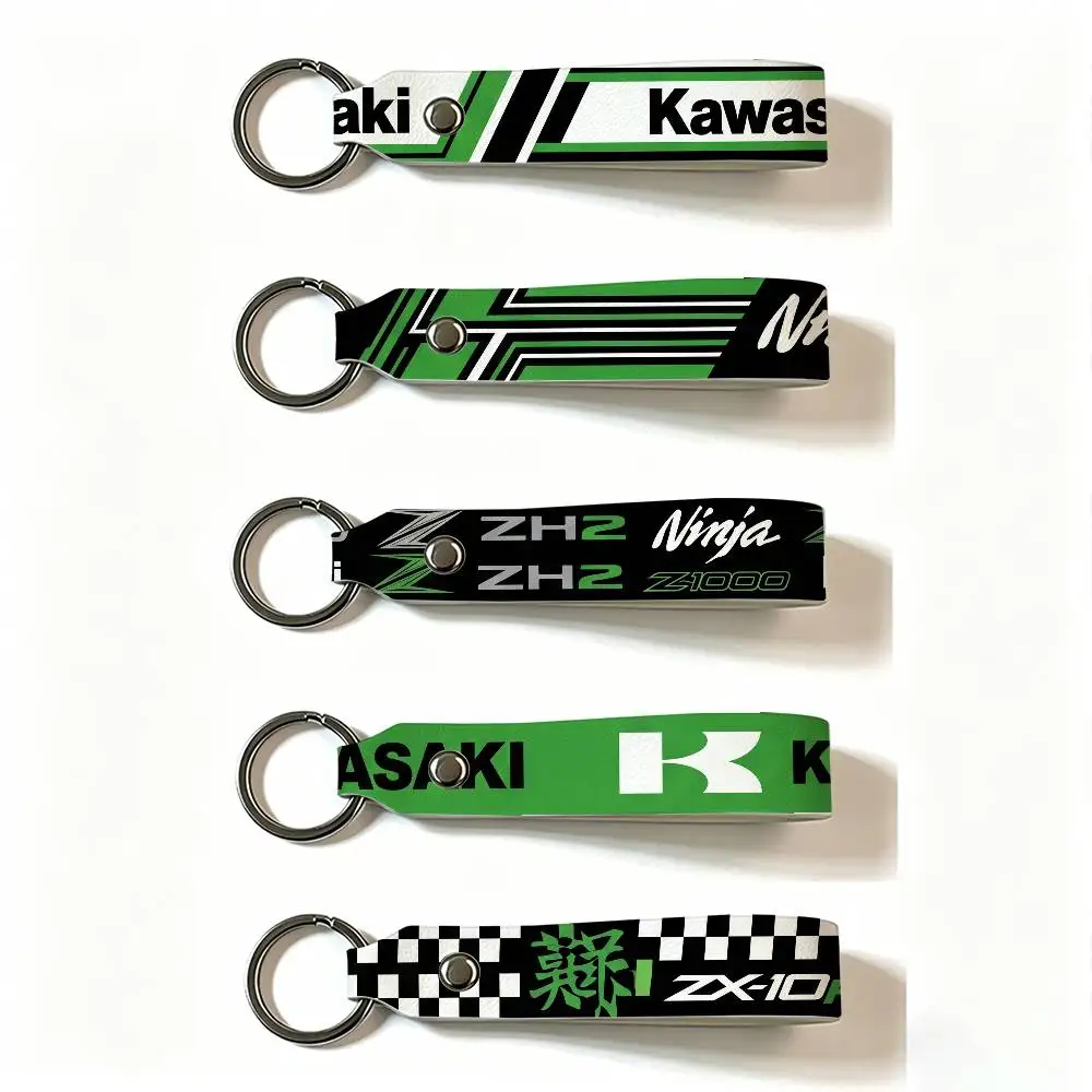 Motorcycle Kawasaki PU Leather Keychain Minimalist Key Holder Durable Key Organizer Car Keys Bag Accessories Gift