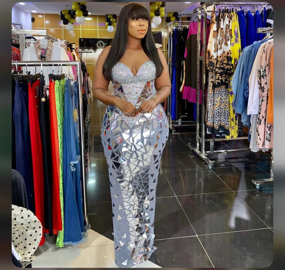 الفاخرة حجر الموضة الترتر المرايا فستان المرأة مساء فساتين لحفلات عيد الميلاد حجر الراين زي حفلة موسيقية احتفال فساتين الحفلات