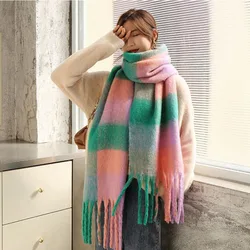 Female Korean Style Thickened Scarf Versatile Four Color Long Tassel Gradient Tie Dye Scarf Necks Warm Thicker Cashmere Scarf