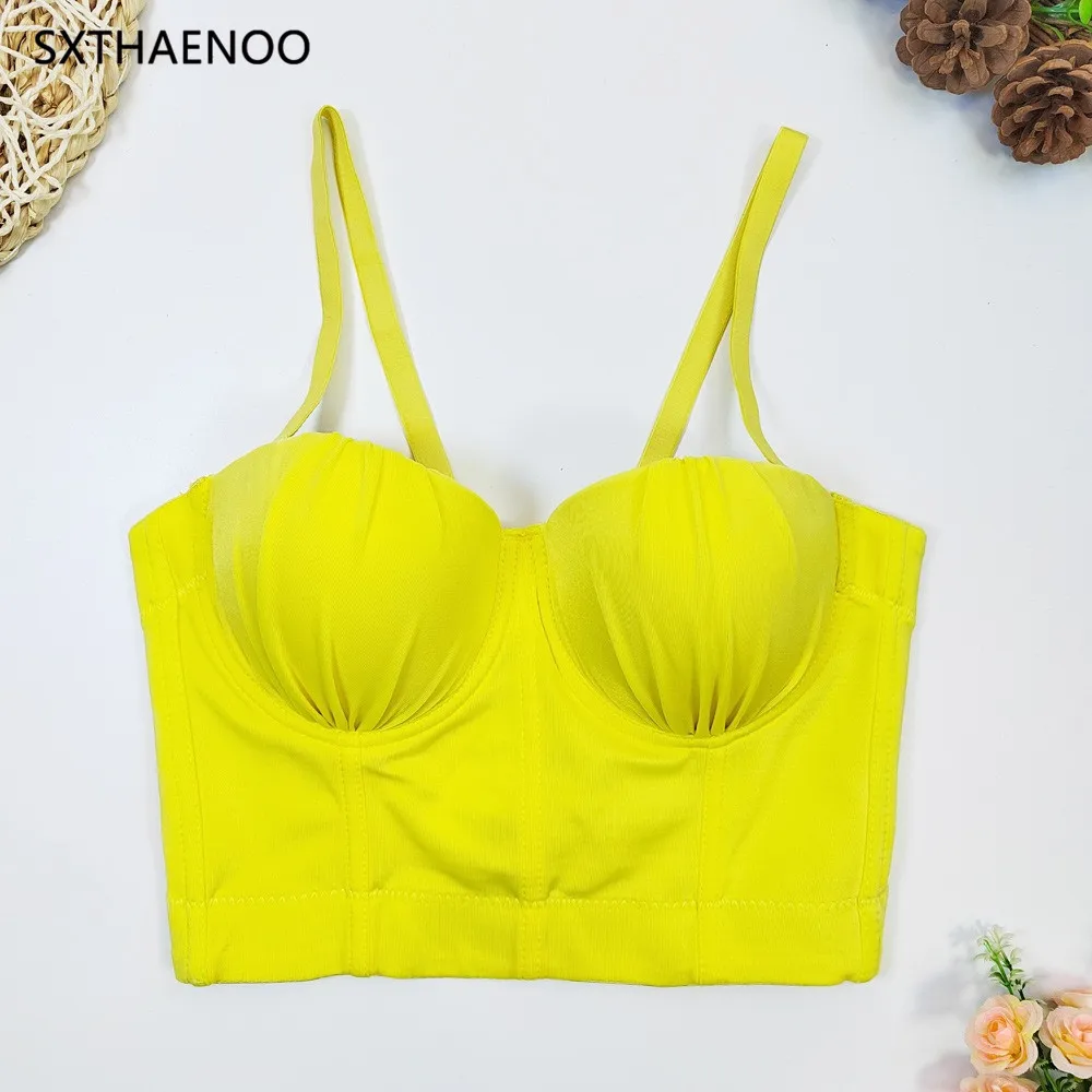 SXTHAENOO 2024 New 6 colors Fashion Mesh Push Up Bralet Women's Corset Simple Bustier Bra Night Club Party Sexy Cropped Top Vest