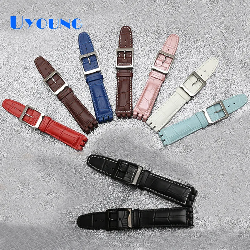 Genuine leather watch strap For swatch watchband 17mm 19mm Toothed interface wristwatches band men women sport leather bracelet