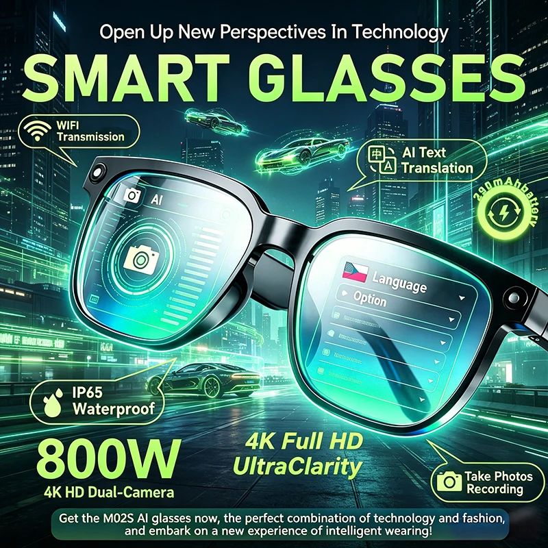 

Новые умные очки 2026 года с HD-камерой 800 Вт, записью фото 4K и видео 1080P, функцией перевода звонков, водонепроницаемые, для мужчин и женщин