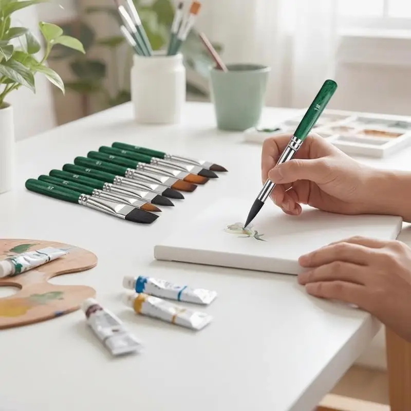 Portable Mini Gouache Watercolor Brush Set 6 Pcs Round Tip for Detail  Outdoor Painting Enthusiasts Art Gifts