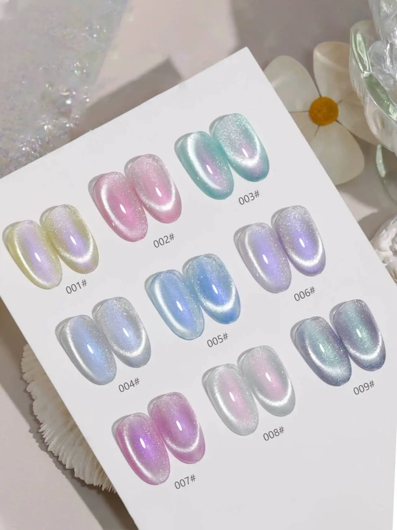 1/9 قطعة 2025 جديد مسمار الفن UV جل تألق قزحي الألوان اللؤلؤ حورية البحر مسحوق مغناطيسي القط العين شفافة جيل طلاء الأظافر
