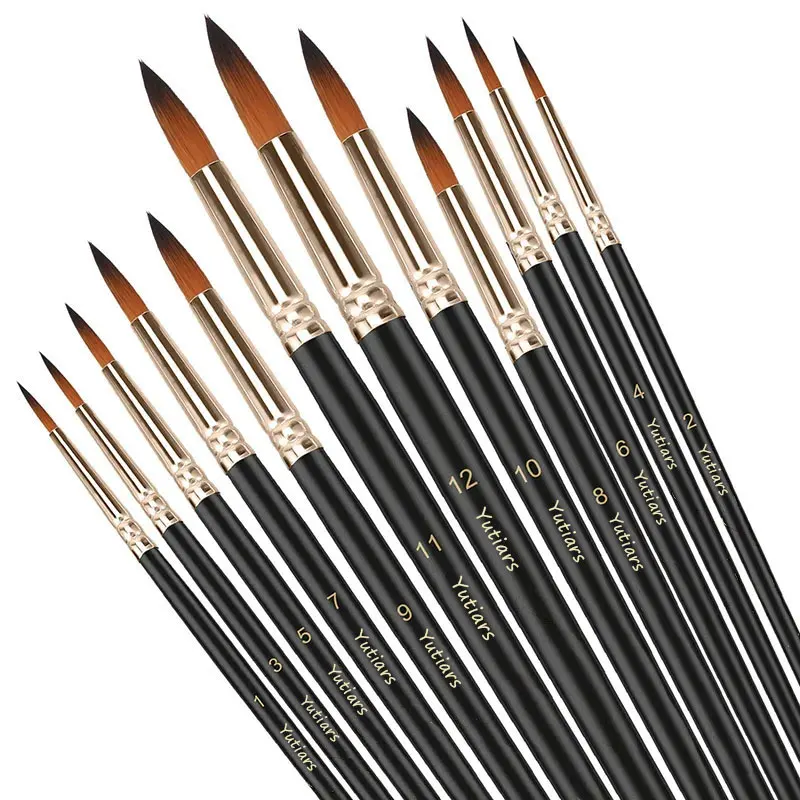 12pcs Paint Brushes Set Professional Paint Brush Round Pointed Tip Nylon Hair Acrylic Brush for Acrylic Watercolor Oil Painting