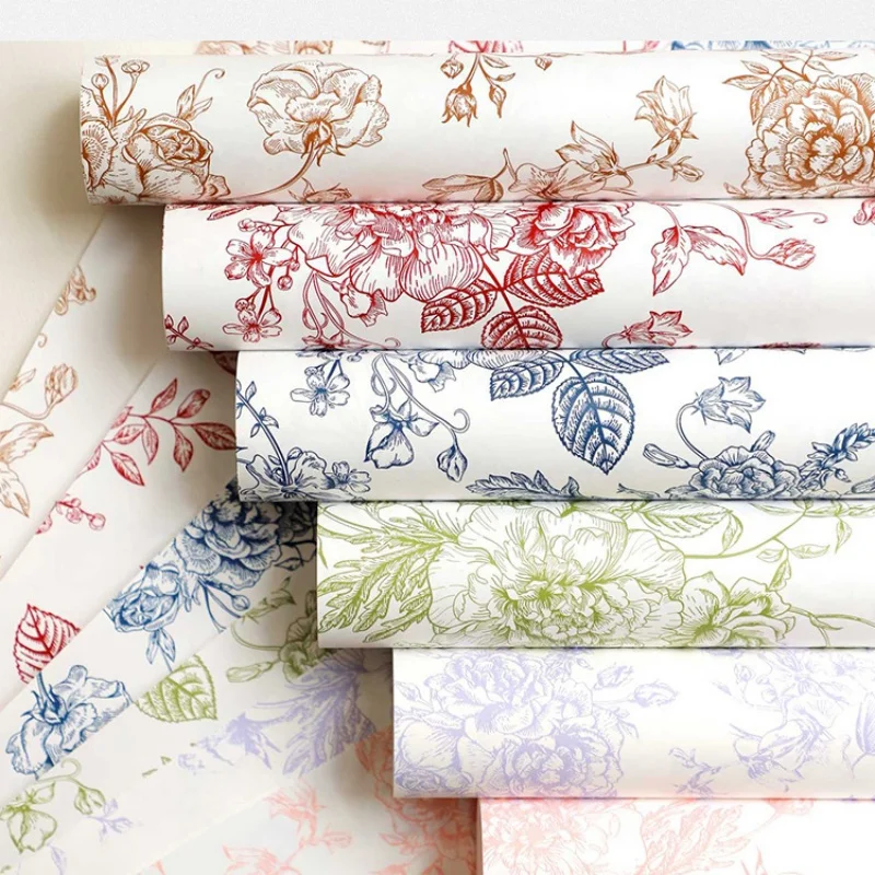 Retro Wrapping Paper Romantic Flower Wrapping Paper Kraft Gift Paper Florist Bouquet Packaging Material For Gift Wrapping Pack