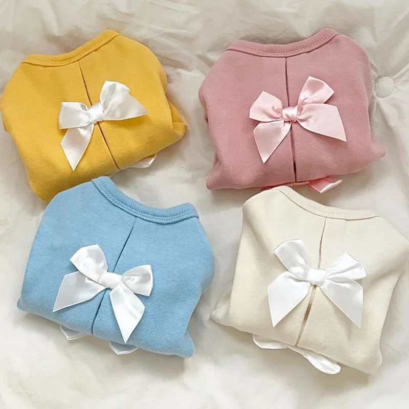 

Sweet Dog Clothes Spring Autumn Bowknot T-Shirt Hoodies Costume Clothing Puppy Sweatshirt Shirt For Small Dogs Dachshund Chiwawa