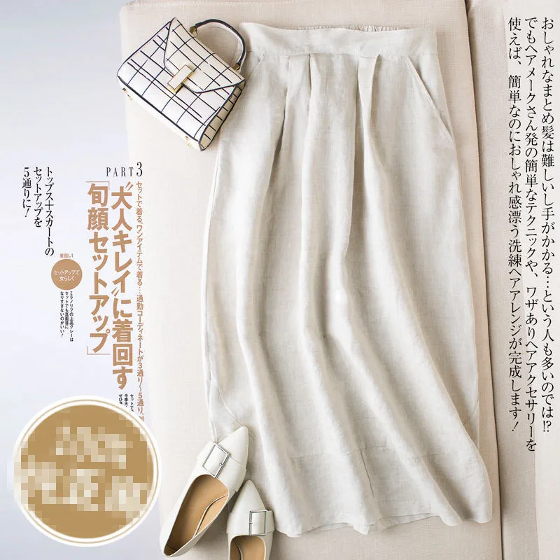 Mùa Hè Mới Không Đều Cotton Và Vải Lanh Váy Nữ Thun Cao Cấp Giữa Chiều Dài Linen Váy Vintage Faldas Mujer "Faldas