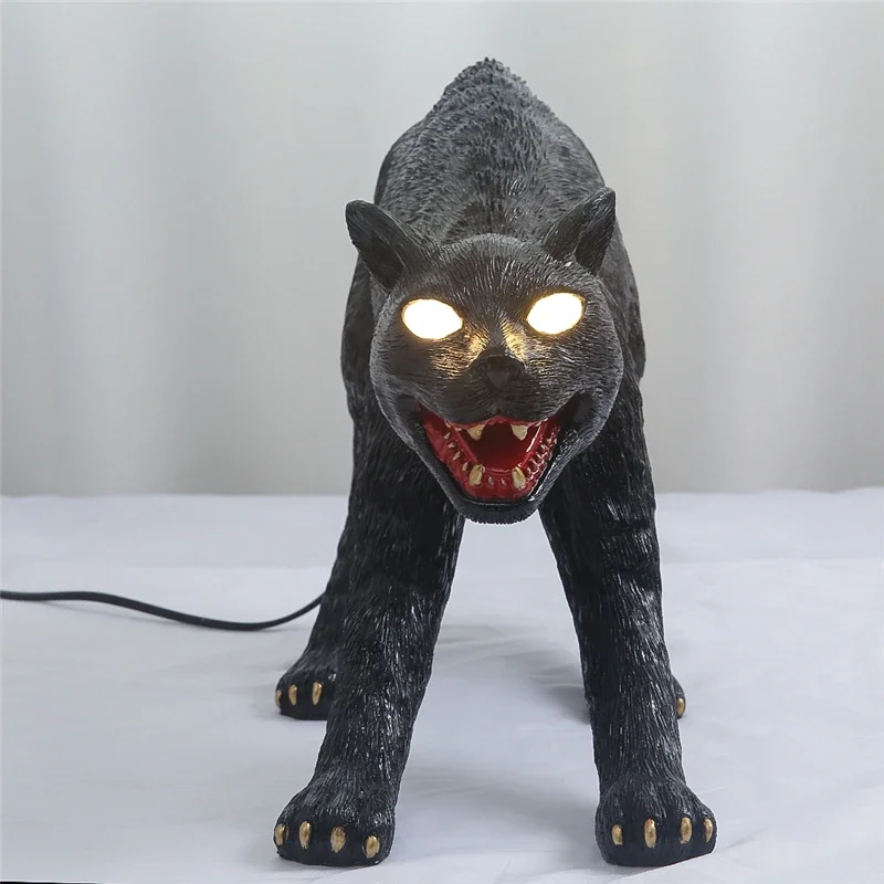 Resin Black Cat Table Lamps Modern Bedroom Bedside Lamp Animal Desk Light Fixtures Home Art Decor Study LED Lighting Luminaire