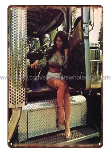 1970s Overdriver trucker trucking date master calendar girl metal tin sign