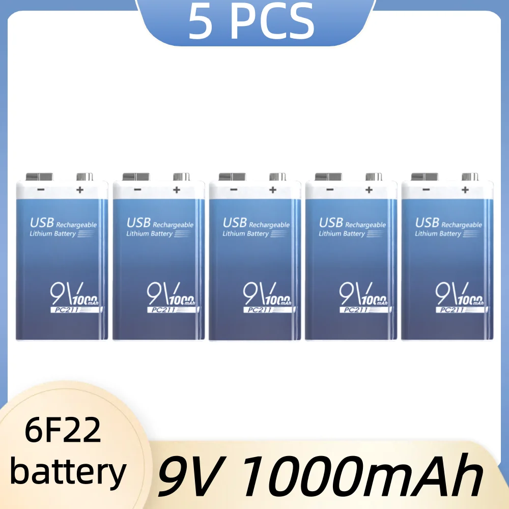 9V 1000mAh 6F22 Rechargeable Lithium Battery for Multimeter, Microphone,Toy Remote, Control Electric Guitar Battery