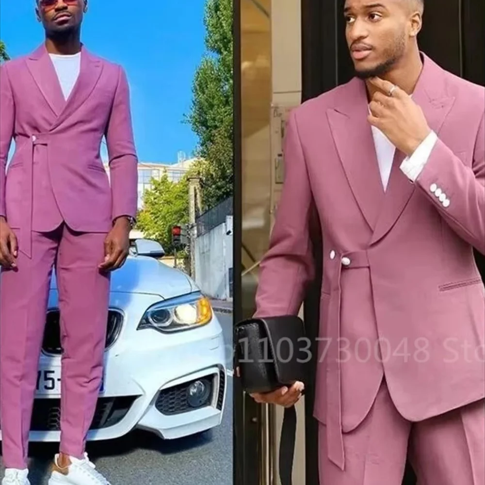 

Terno de smoking formal rosa masculino, lapela peak, slim fit, dois botões, roupa do noivo, blazer de baile, jaqueta, calças, bo