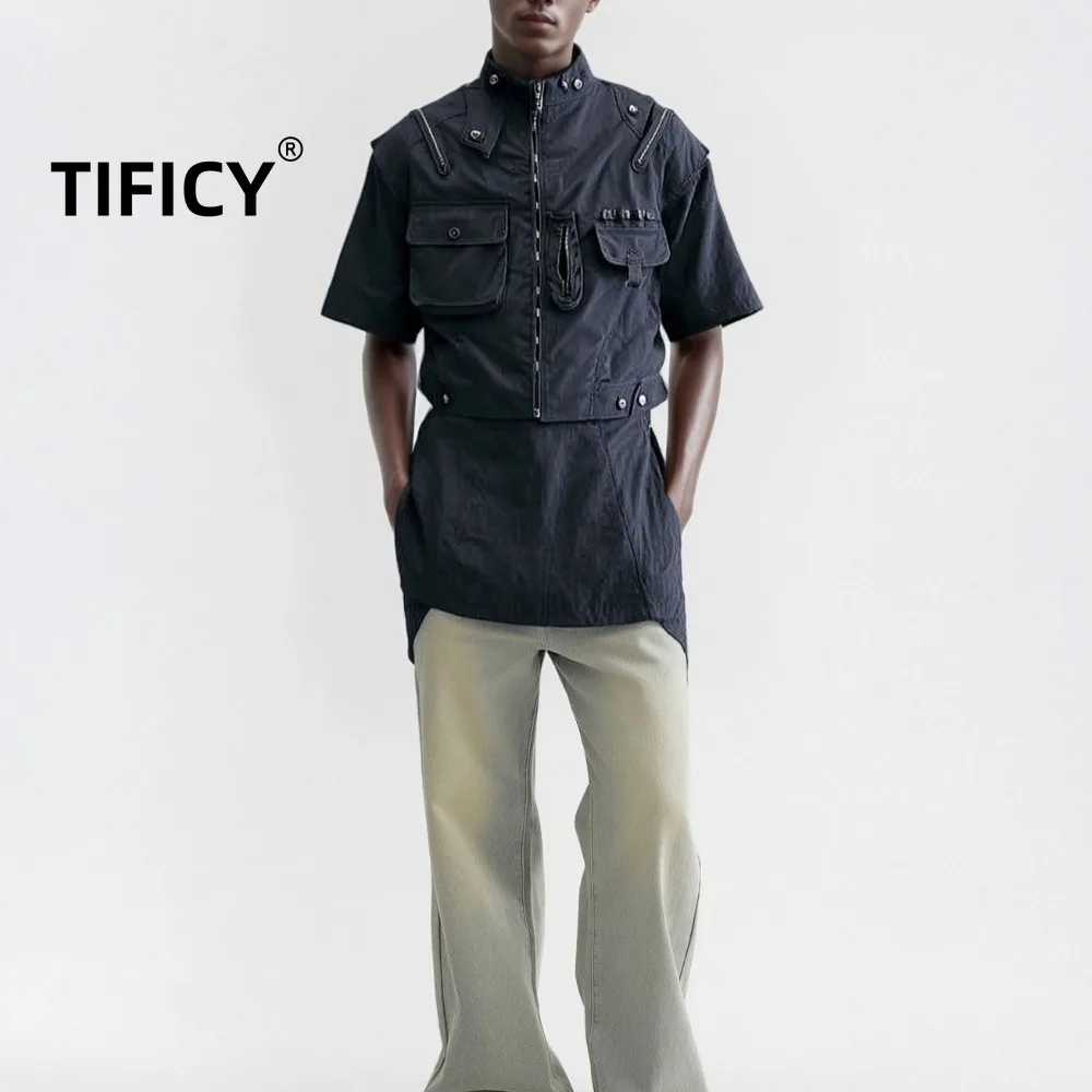 

High Street Vest Coats Multi Pocket Design Patch Pocket Vest Men's Workwear Loose and Casual Versatile Camisole Jacket